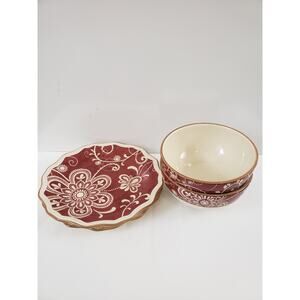 Pier 1 Imports Maribeth Cereal Soup Bowls /Appetizer Salad Plate Floral Lot of 4